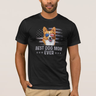 Corgi Mamma Vintage American Flagga Patriotic Hund T Shirt