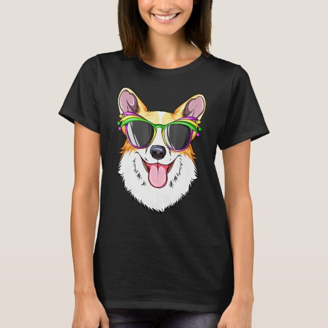 Corgi Mardi Gras Karnevalsmask Corgi T Shirt (Framsida)