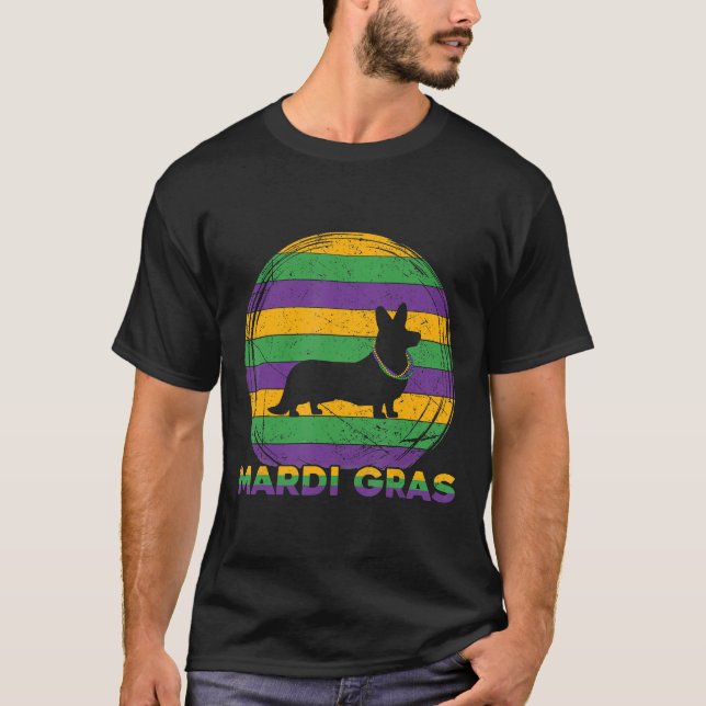 Corgi Mardi Gras-pärlor Hund T Shirt (Framsida)