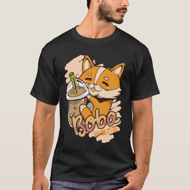 Corgi mariy with Bubble Tea T Shirt (Framsida)