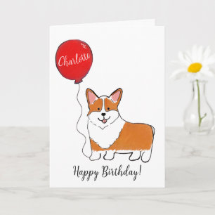 Corgi med ballongfödelsedagskort kort