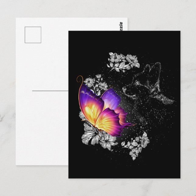 Corgi Med Fjäril Hund I Himmel Minnesdag Vykort (Fram/baksida)