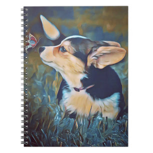 Corgi med fjärilen anteckningsbok