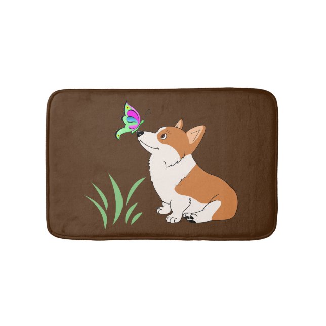 Corgi med fjärilen badrumsmatta (Framsidan)