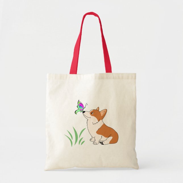 Corgi med fjärilen och Grass-1.png Tygkasse (Framsidan)