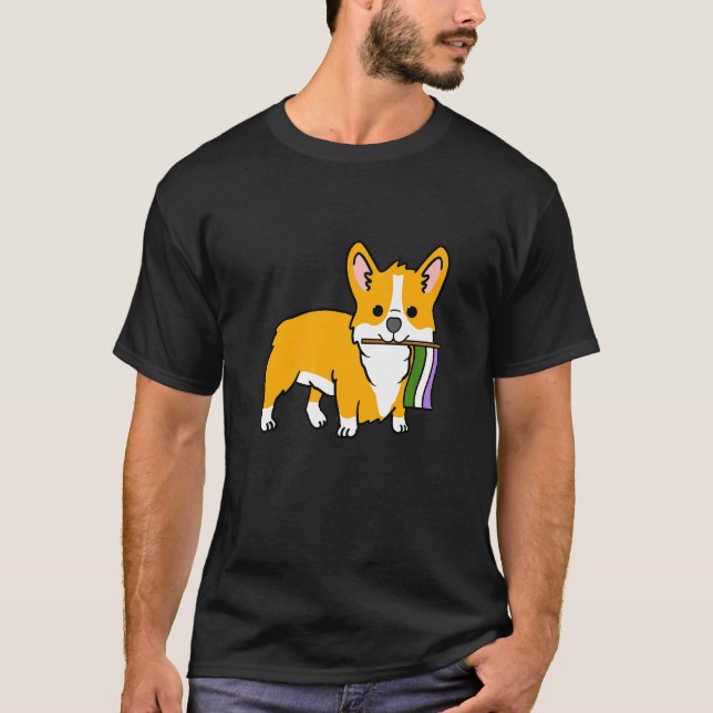 Corgi med Genderqueer Pride-flagga T Shirt (Framsida)