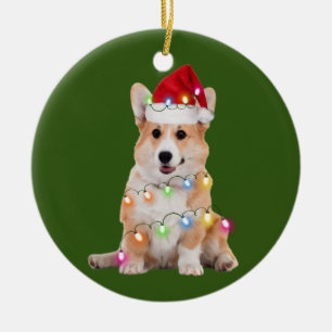 Corgi med julschafts Santa Hat Gift Julgransprydnad Keramik