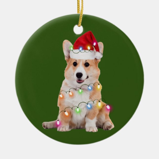 Corgi med julskafter Santa Hat Gift Julgransprydnad Keramik (Framsidan)