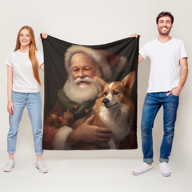 Corgi med Jultomten julafton Fleecefilt (På plats)