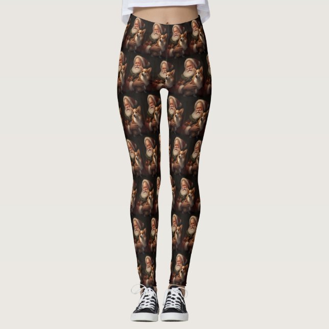 Corgi med Jultomten julafton Leggings (Framsida)