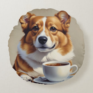 Corgi med kaffe rund kudde
