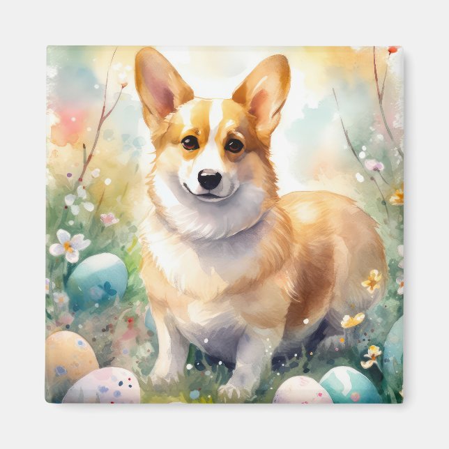 Corgi med påskägg semester magnet (Framsidan)