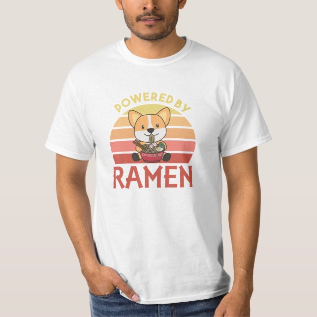 Corgi med Ramen Cute Kawaii Noodle Hundar T Shirt (Framsida)