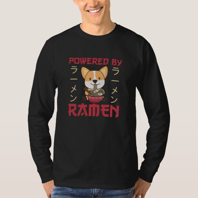 Corgi med Ramen Cute Kawaii Noodle T Shirt (Framsida)