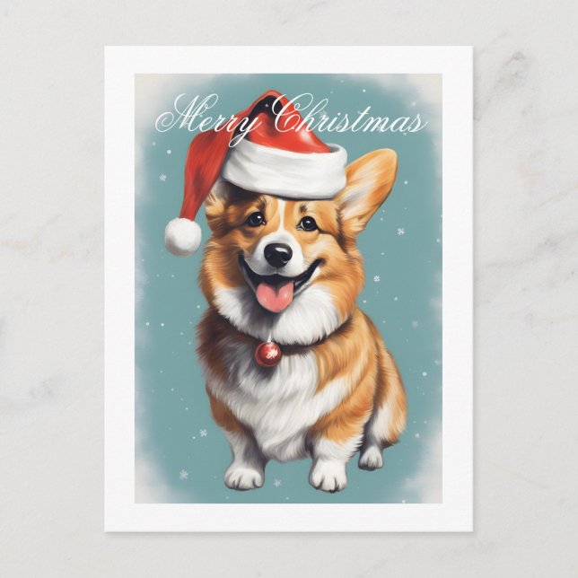 Corgi med Santa Hat God jul Vykort (Framsida)