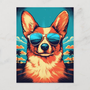 Corgi med solglasögon på en tropisk strand vykort