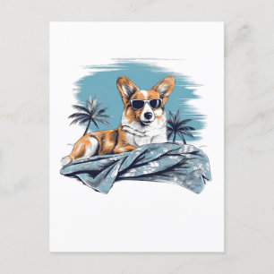 Corgi med solglasögon på stranden vykort