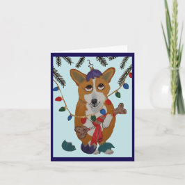 Corgi med trasiga julgransprydnader inbjudan