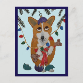 Corgi med trasiga julgransprydnader vykort