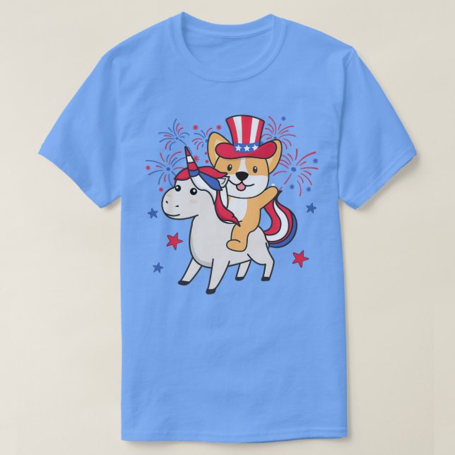 Corgi med Unicorn för den 4 juli T Shirt (Design framsida)
