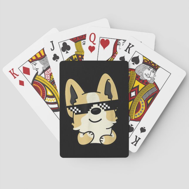 Corgi Meme Pixel Sunglasses Cute Hund Casinokort (Baksidan)