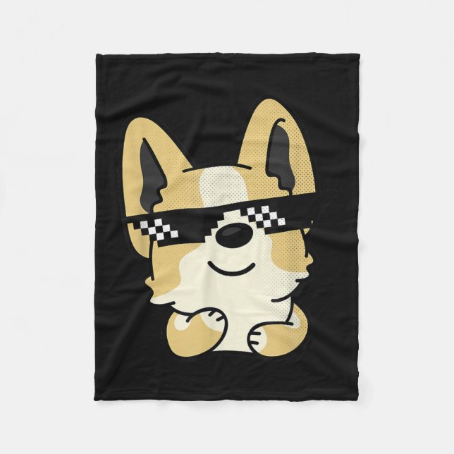 Corgi Meme Pixel Sunglasses Cute Hund Fleecefilt (Framsidan)
