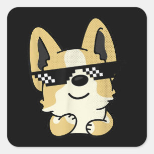 Corgi Meme Pixel Sunglasses Cute Hund Fyrkantigt Klistermärke