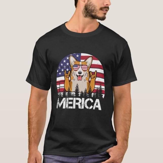 Corgi Merica 4:e juli Hund tröja Funny Patriotic (Framsida)
