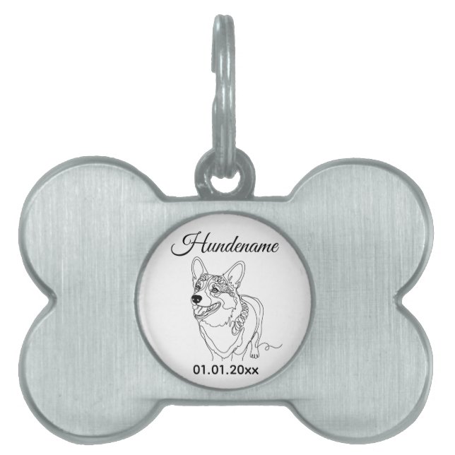 Corgi Minimalist Line Art Personalized Dog Tag ID-bricka Husdjur (Framsidan)