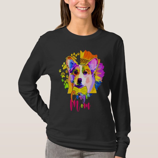 Corgi Mom Cute Colourful Dog Sunflower  Mother's D T Shirt (Framsida)