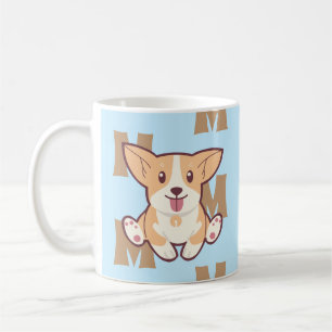 Corgi monogram mönster blue mugg