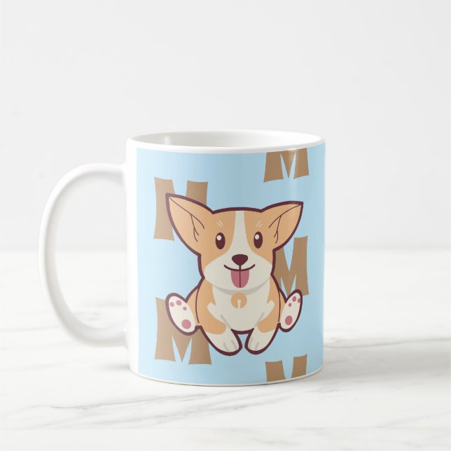 Corgi monogram mönster blue mugg (Vänster)