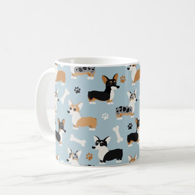 Corgi Mönster Blue Kaffemugg (Framsida vänster)
