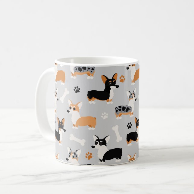 Corgi Mönster Grått Kaffemugg (Framsida vänster)