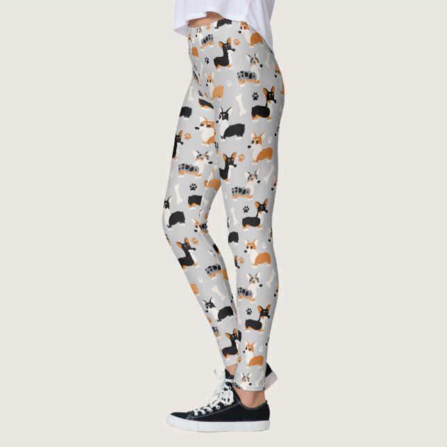 Corgi Mönster Grått Leggings (Vänster)
