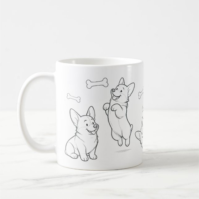 Corgi Mugg Söt Handritad Hund Kaffe Mugg (Vänster)