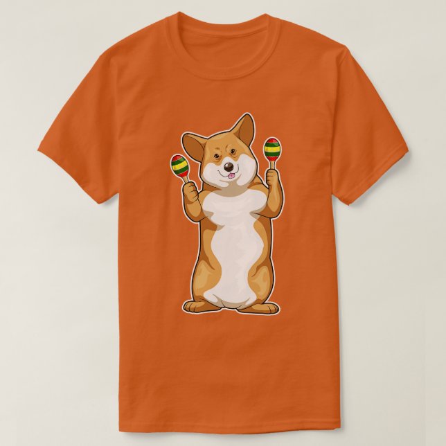Corgi Musician Maracas Music T Shirt (Design framsida)