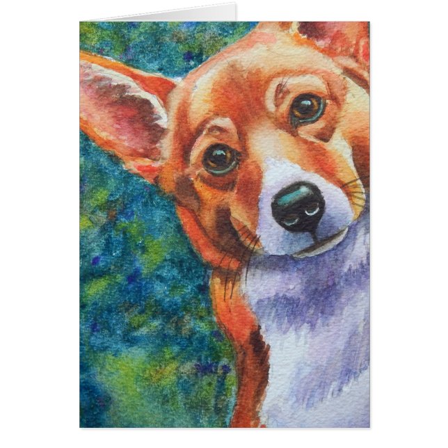 Corgi Nyfiken Hund Hälsningskort (Framsidan)