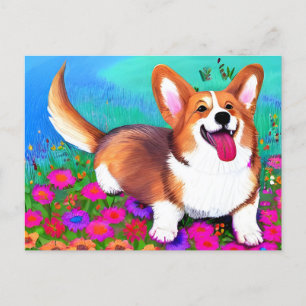 Corgi och blommor vykort