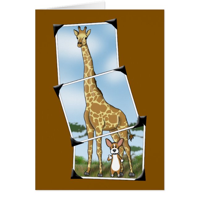 Corgi- och giraffkort hälsningskort (Framsidan)