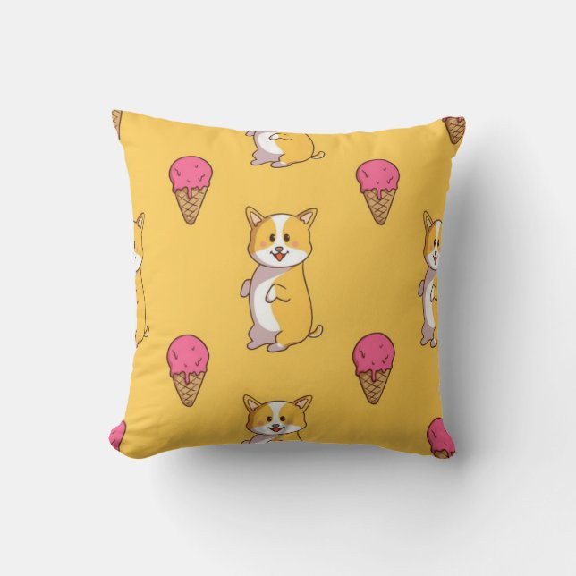 Corgi och Ice Cream Mönster Kudde (Framsida)