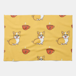 Corgi och kaffe Mönster Kökshandduk