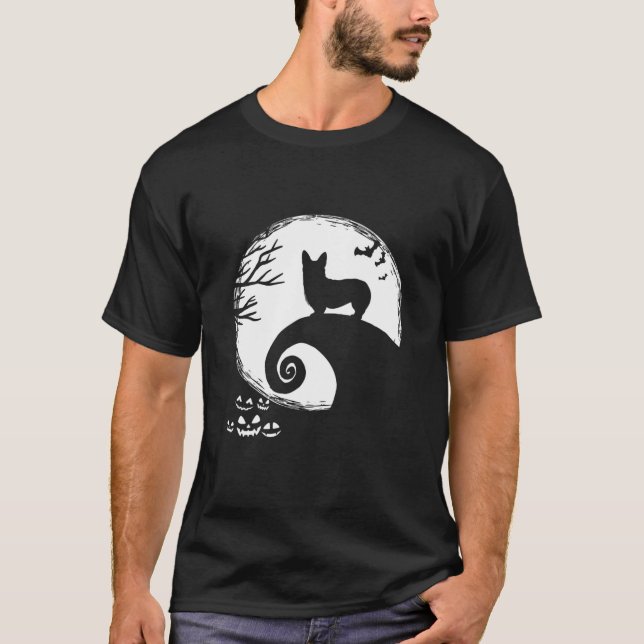 Corgi och Måne Halloween Costume T Shirt (Framsida)