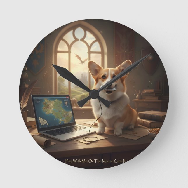 Corgi och mus rund klocka (Framsida)