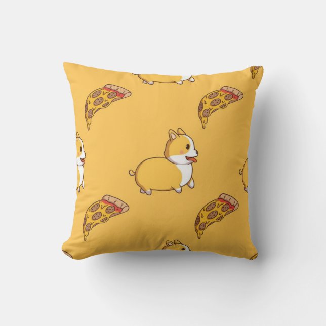 Corgi Och Pizzabitmönster Kudde (Framsida)
