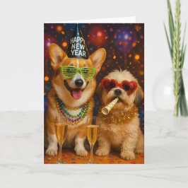 Corgi och Shitzu-valpar firar nyårskort Kort