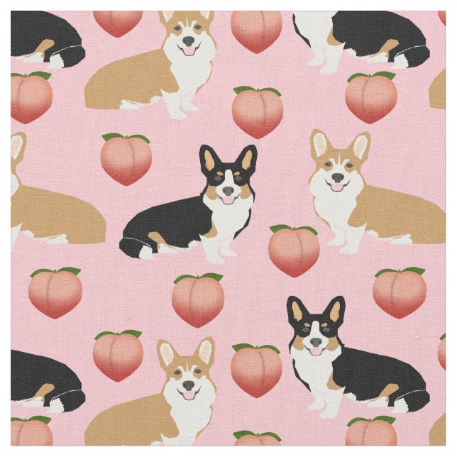 corgi och trefärgad corgi hundar peach emoji tyg (Närbild)