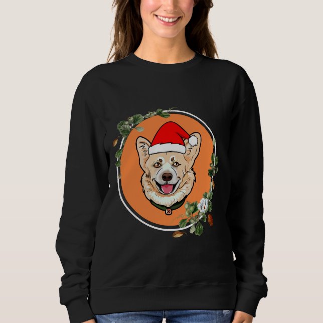 Corgi Orange Blommigt Circle T Shirt (Framsida)