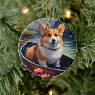 Corgi på åra: Ett naturskönt äventyr Julgransprydnad Keramik