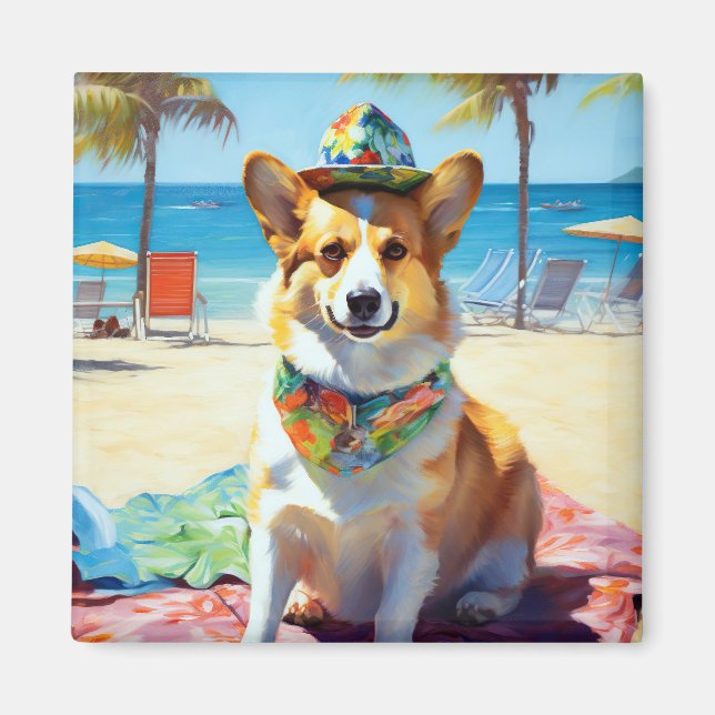 Corgi på Beach, sommargåva till hundälskare Magnet (Framsidan)